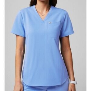 Fabletics Vital 1-Pocket Scrub Top M Ceil Blue Women Performance Medical Uniform